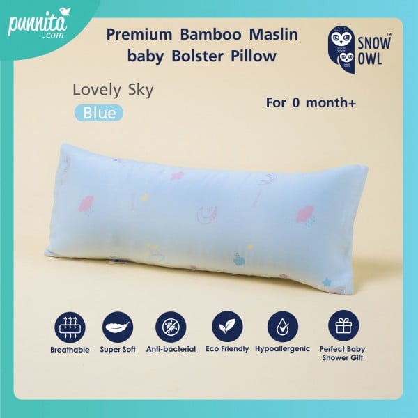 وسادة جانبية للأطفال من ألياف البامبو SNOW OWL BAMBOO Baby Bolster - Lovely Sky Blue