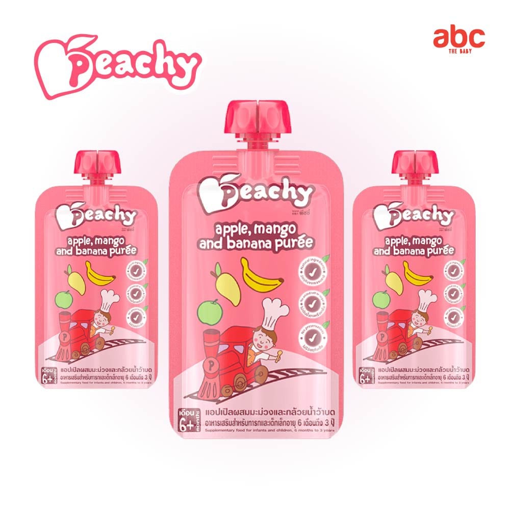 SHOPEE: هريس أطفال Peachy بالتفاح والمانجو والموز Apple, Mango and Banana Puree (+6 أشهر، 3 أكياس) صورة 2