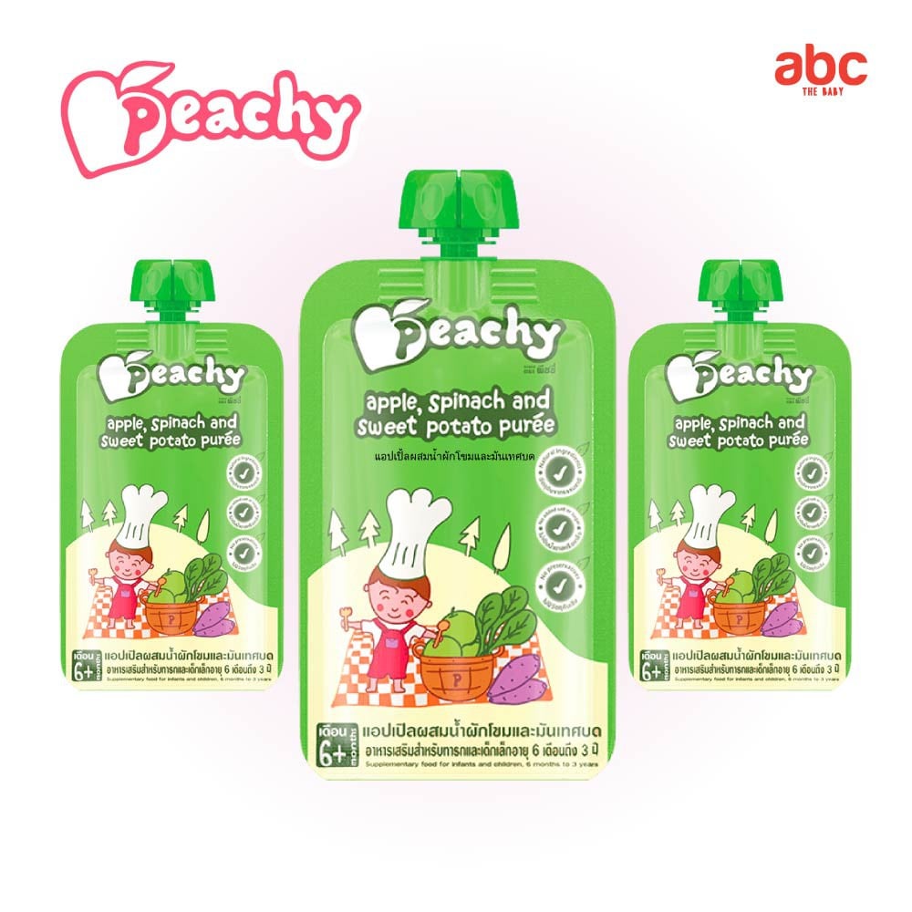 Peachy طعام أطفال مهروس ناعم بنكهة التفاح مع السبانخ والبطاطا الحلوة Apple, Spinach and Sweet Potato Puree (6M+، 3 أكياس) صورة 2