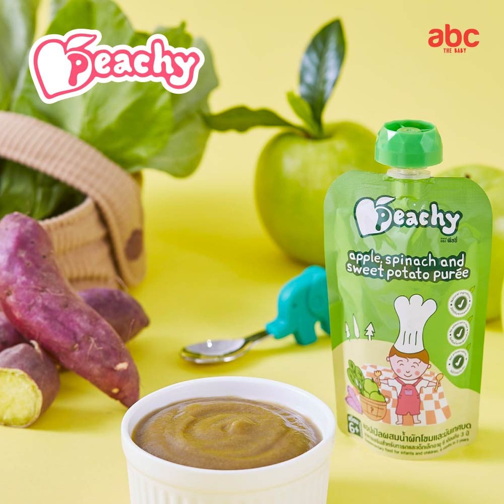 Peachy طعام أطفال مهروس ناعم بنكهة التفاح مع السبانخ والبطاطا الحلوة Apple, Spinach and Sweet Potato Puree (6M+، 3 أكياس) صورة 3