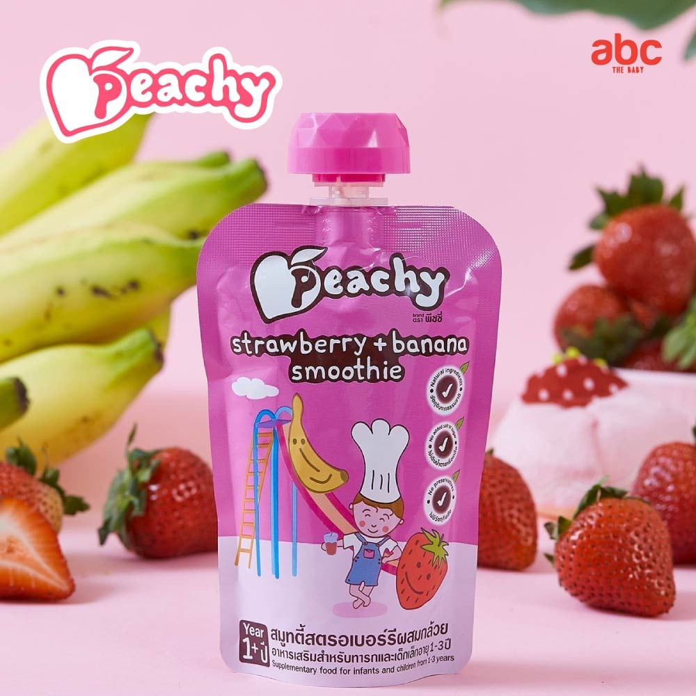 SHOPEE: سموذي أطفال Peachy بالفراولة والموز Strawberry+Banana (+سنة، 3 أكياس) صورة 3