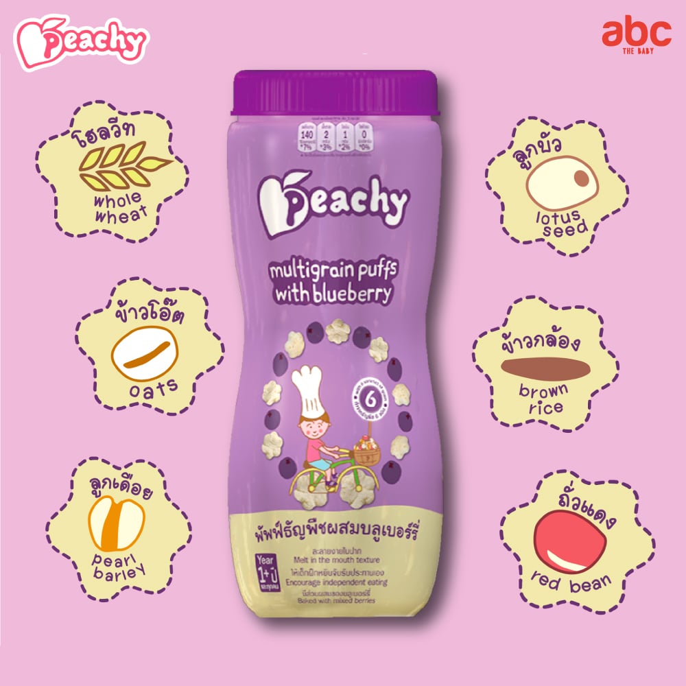SHOPEE: Peachy ขนมเด็ก พัฟฟ์ธัญพืช ผสมบลูเบอร์รี่ Multigrain Puffs with Blueberry สำหรับเด็ก 1 ปีขึ้นไป (แพ็ค 2 ขวด) รูปที่ 5