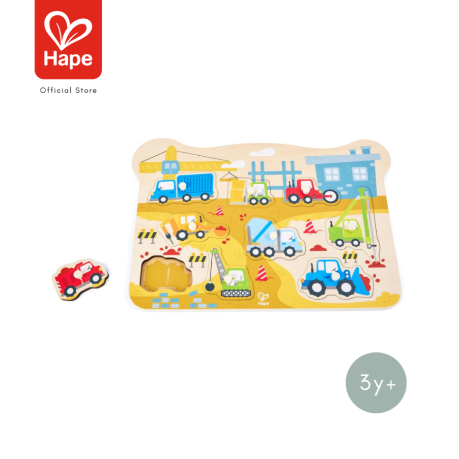 Hape Construction Peg Puzzle أحجية مركبات البناء بمقابض صورة 2