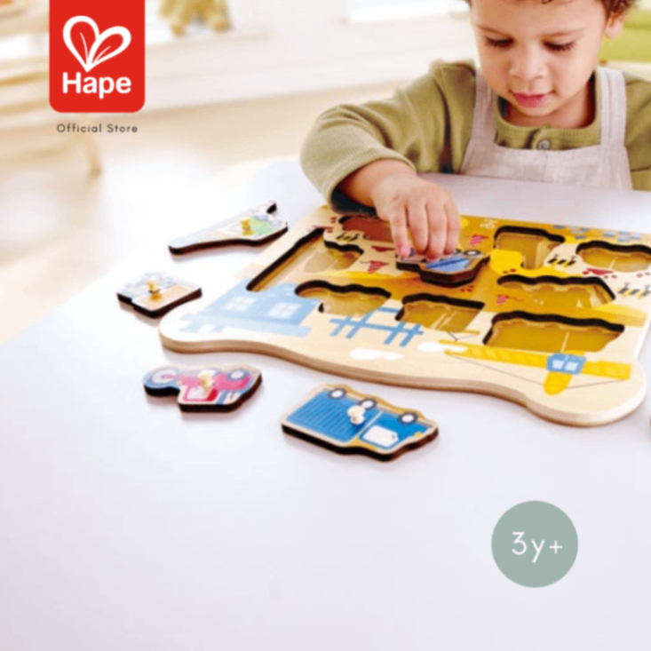 Hape Construction Peg Puzzle أحجية مركبات البناء بمقابض صورة 7