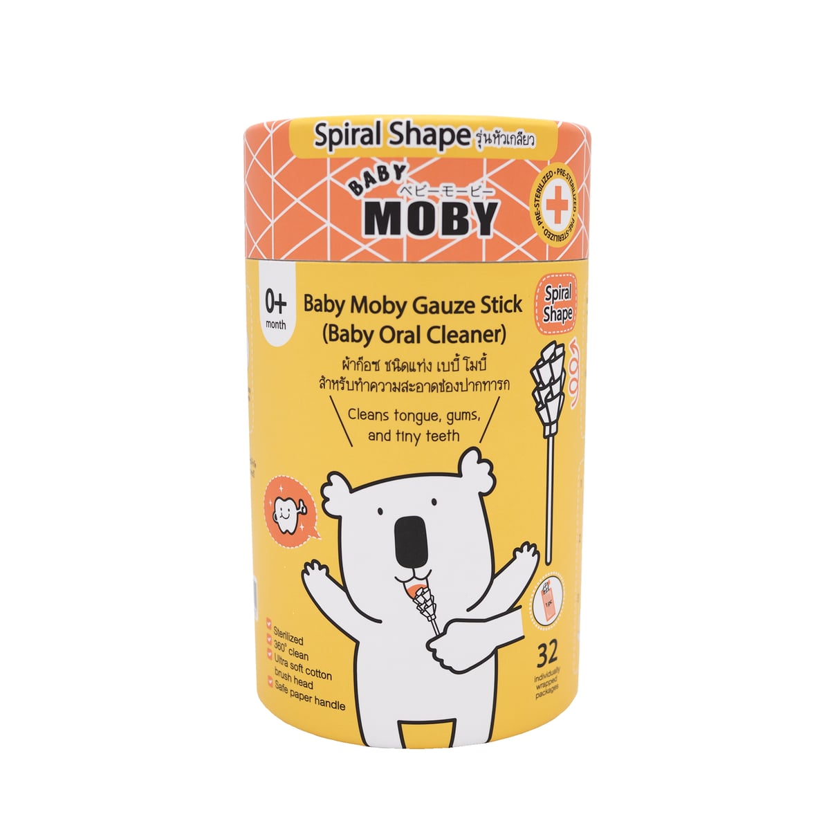 Moby ผ้าก็อซชนิดแท่ง หัวเกลียว 32 แท่ง 8859515500596
