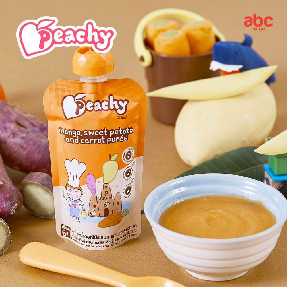 SHOPEE: هريس أطفال Peachy بالمانجو والبطاطا الحلوة والجزر Mango, Sweet Potato and Carrot Puree (+6 أشهر، 3 أكياس) صورة 3