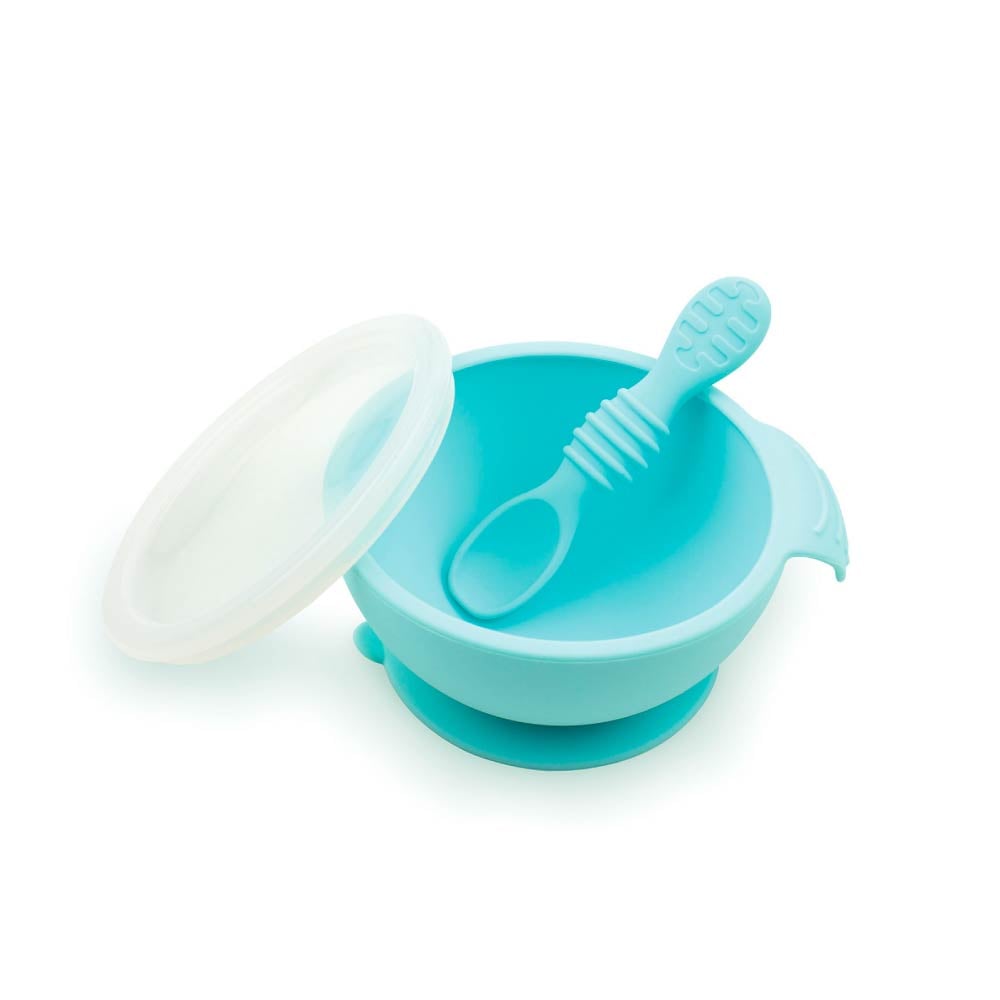 طقم إطعام بوعاء سيليكون Bumkins First Feeding Set - اللون الأزرق