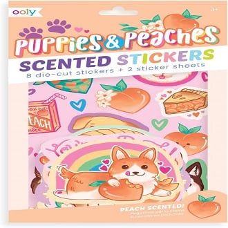 Ooly ملصقات معطّرة Puppies & Peaches Scented Stickers – ورقتا ملصقات + 8 ملصقات كبيرة (Jumbo)