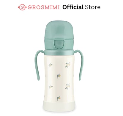 قارورة ماء ستانلس ستيل Grosmimi Straw Cup بنقشة الزيتون 300ml