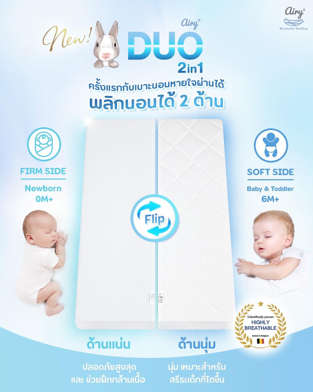 Airy Baby Breathable Mattress DUO, S/55 Size – 55 x 90 x 5 cm
