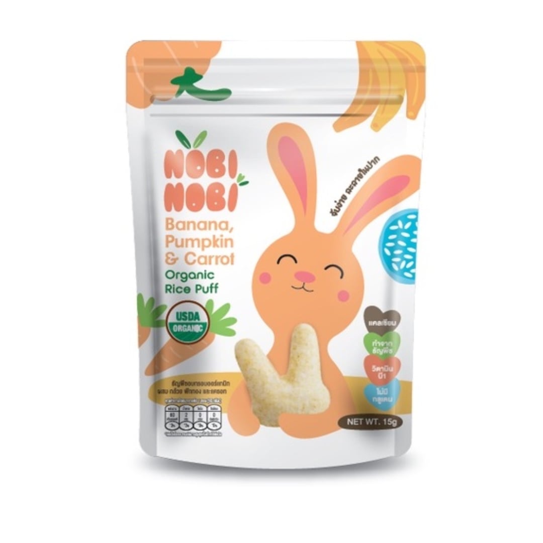 Nobi Nobi オーガニック ジャスミンライス パフ バナナ・かぼちゃ・にんじん味 15g