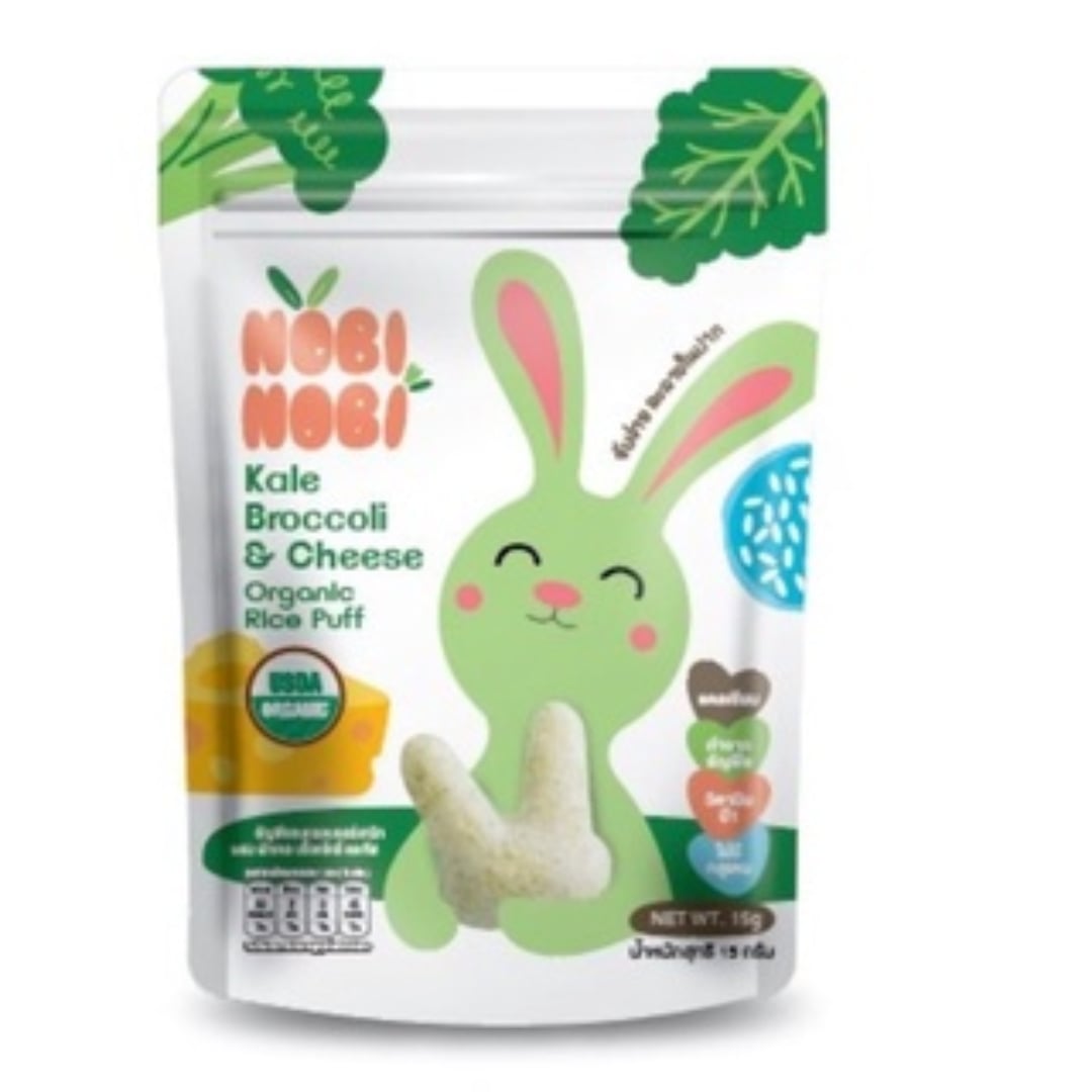 Nobi Nobi Organic Jasmine Rice Puffs - Kale, Broccoli & Cheese 15g